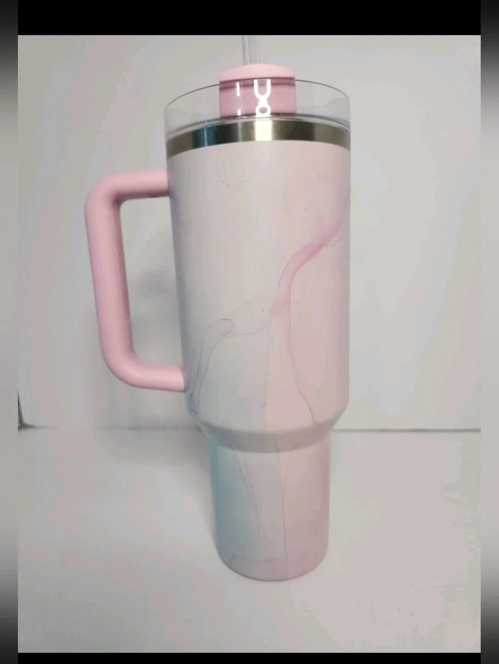 Stanley 40 oz. Watercolor Tulle Marble Effect Travel Tumbler with Pink Handle